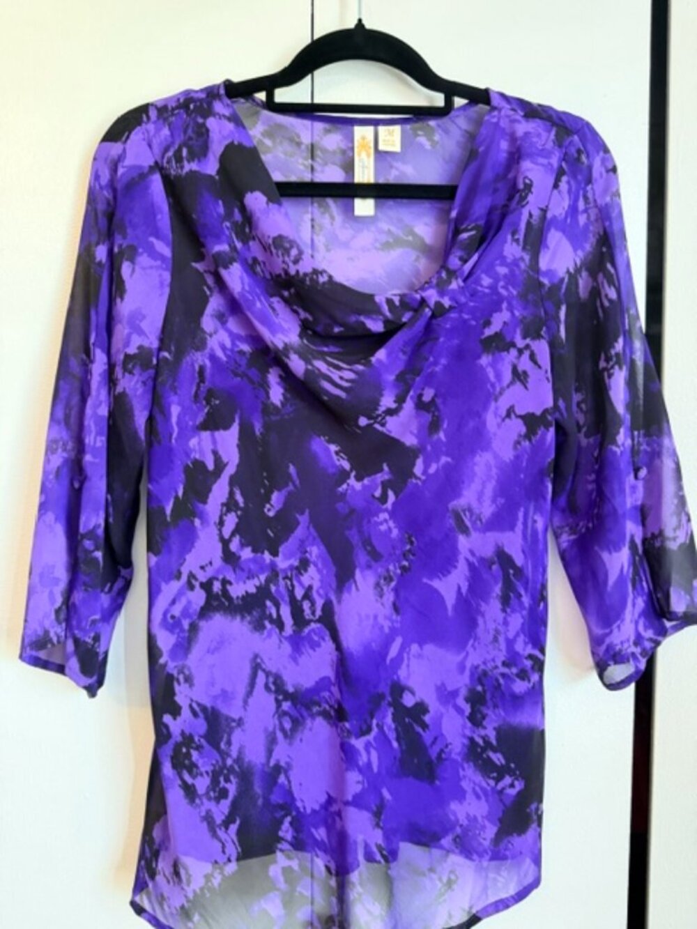 Diva Women’s Purple Abstract Print Cowl Neck Blouse – Size Medium